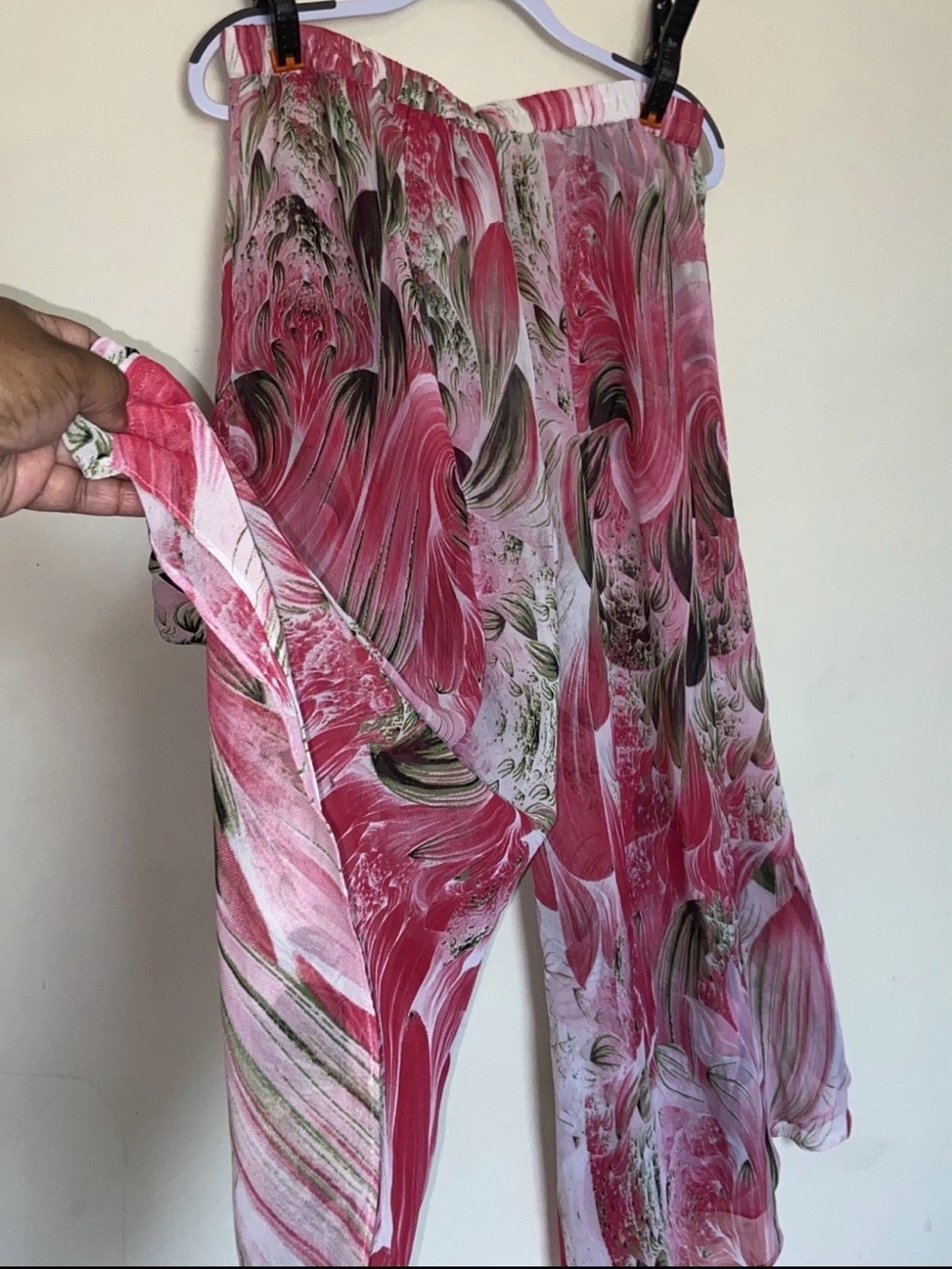The Pyramid Collection Sheer Lined Palazzo Pants Sz L Boho Flowy Floral Wide Leg